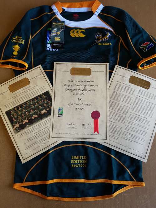 Springbok Limited Edition RWC 2007 Winners Jersey No.850/5000 + FREE Cap + FREE Shipping