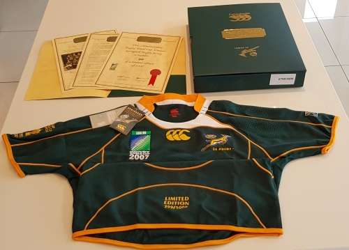 Springbok Limited Edition RWC 2007 Winners Jersey No.847/5000 + FREE Cap + FREE Shipping