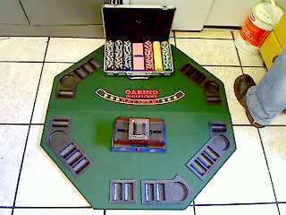 Poker Kit = Portable Fold Up Poker Table + Card Shuffler + Chips and Cards in a Case