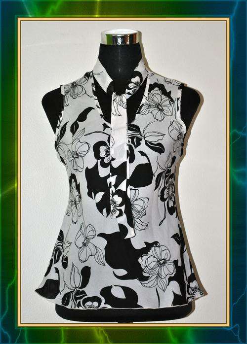 FEMININE BLACK & WHITE FLORAL BLOUSE - SIZE 10