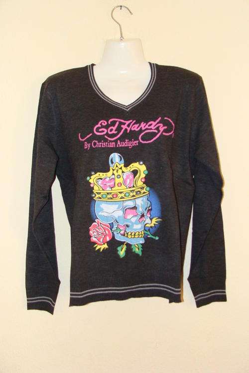 Ladies Ed Hardy Long Sleeve Jersey Large Dark Grey