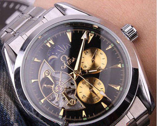 Brand OMEGA  Automatic man Wristwatches Hollow Mechanical Men's Fashion Watch Gold 2013 Late