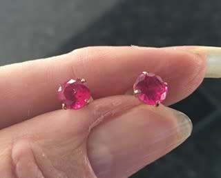 9 CARAT GOLD * RUBY RED STUD EARRINGS* AWESOME