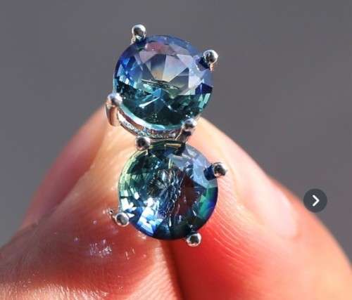 ** 8MM ROUND AQUAMARINE SAPPHIRE STUD EARRINGS IN 925 STERLING SILVER **