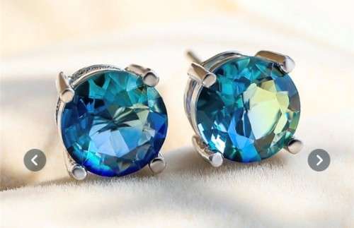 ** 8MM ROUND AQUAMARINE SAPPHIRE STUD EARRINGS IN 925 STERLING SILVER **