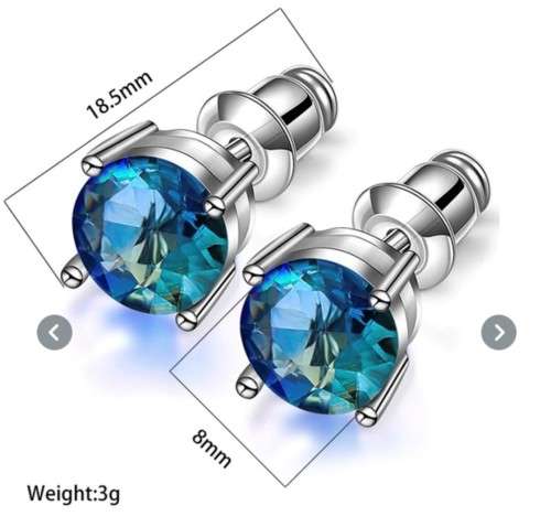 ** 8MM ROUND AQUAMARINE SAPPHIRE STUD EARRINGS IN 925 STERLING SILVER **