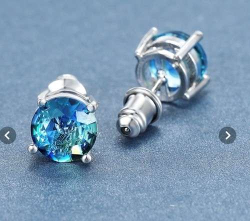 ** 8MM ROUND AQUAMARINE SAPPHIRE STUD EARRINGS IN 925 STERLING SILVER **