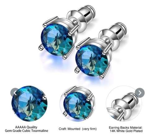 ** 8MM ROUND AQUAMARINE SAPPHIRE STUD EARRINGS IN 925 STERLING SILVER **