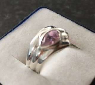 ** GENUINE SILVER RING WITH PINK GEM** STUNNING.