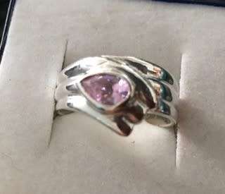 ** GENUINE SILVER RING WITH PINK GEM** STUNNING.