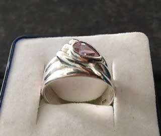 ** GENUINE SILVER RING WITH PINK GEM** STUNNING.