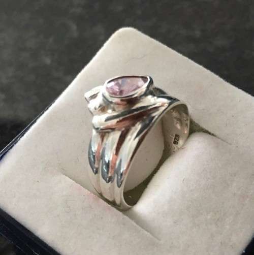 ** GENUINE SILVER RING WITH PINK GEM** STUNNING.