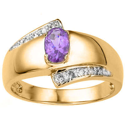 [R6143.40] Great 0.57 Carat Amethyst & Genuine Diamond 24K Gold Vermeil Ring