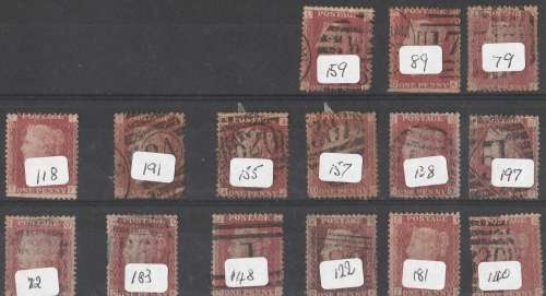 Queen Victoria      PENNY RED SELECTION  W/PLATE NO.s