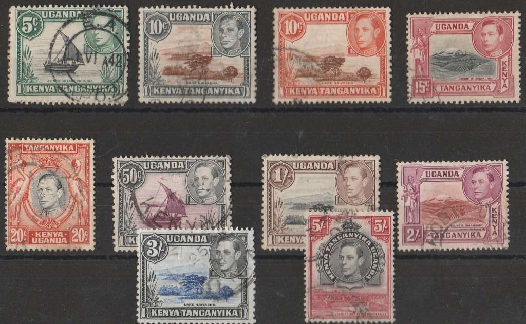UGANDA-KENYA-TANGANYIKA    1938  KING GEORGE V1   UP TO 5/-
