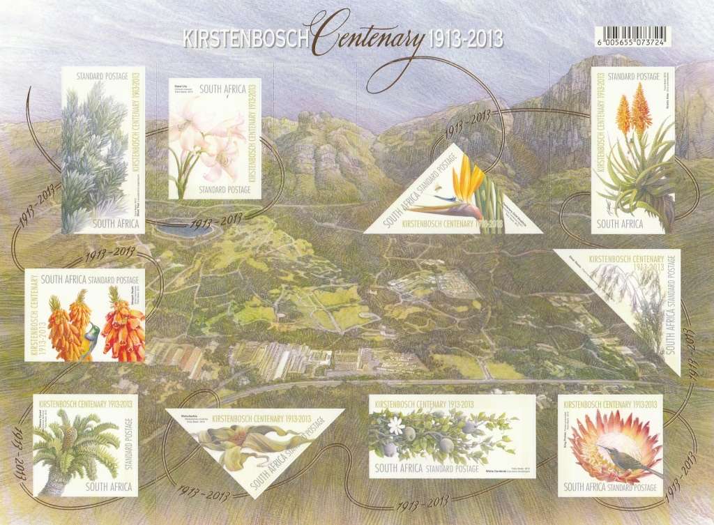 REPUBLIC  RSA   KIRSTEN BOSCH  CENTENARY     2013     FULL SHEET   OF 10   MINT  SACC2238