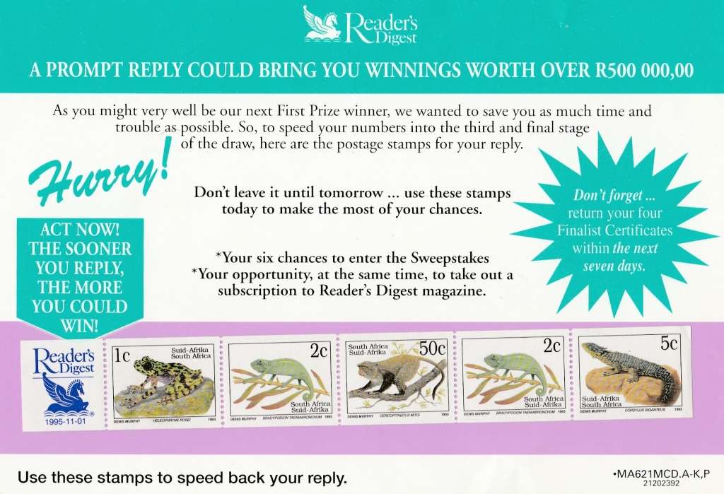 RSA    READERS DIGEST   SENTENANT  STRIP ON READERS DIGEST  COUPON