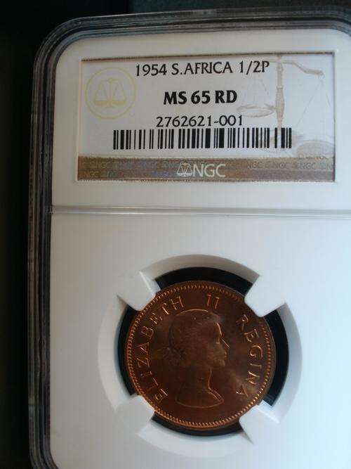 1954 Half Penny MS65 Red NGC - Only 1 coin better at MS66 Red !!!!!!!!!