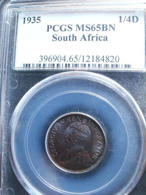 1935 Farthing MS65BN PCGS- Slab a bit scratched but still a brilliant condition coin !!!!!!!!!