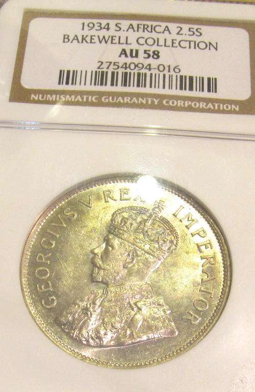 1934 Half Crown AU58, impossible to aquire in MS !!!!!! Cat val R10 000 in EF !!!