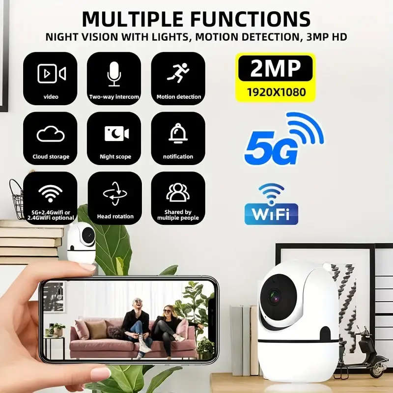 Wireless Security Camera, 2MP HD 1080P IP PTZ Camera,