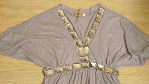 Light grey top with glass beads
