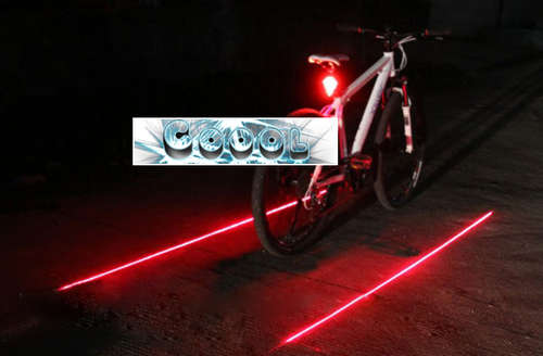 Coool -Bicycle Cycling 8 LED 2 Laser Beam Tail Light Safety Rear Warning Lamp 3 Modes Rechargeable