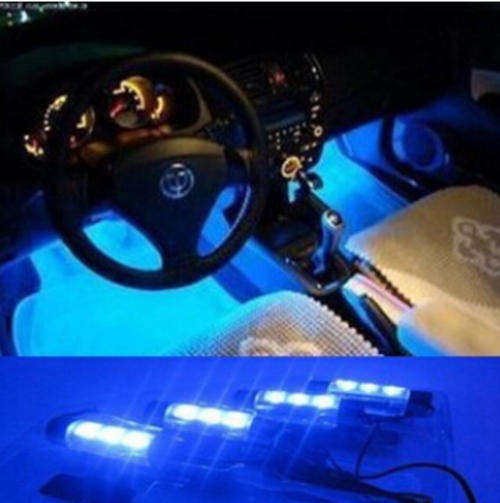 4x 3 LED Blue Car Auto Charge interior light 4in1 12V Glow Decorative Atmosphere Lights Lamp Blue