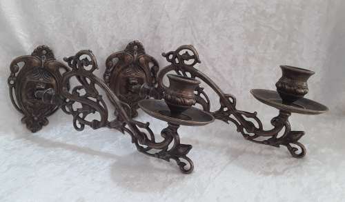 Ornate Italian - Pair Brass Piano Sconces