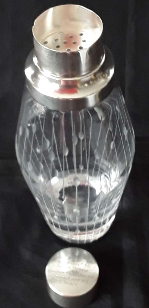 Art Deco Glass  Cocktail Shaker with Sterling Silver Top