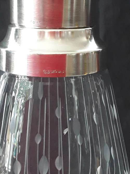 Art Deco Glass  Cocktail Shaker with Sterling Silver Top