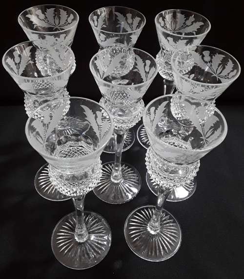 Edinburgh  Crystal  -  8  Stemmed  ``THISTLE``  Sherry  Glasses