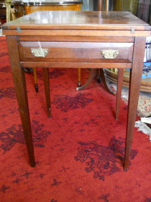 Edwardian Fold-Out Card Table with Drawer.