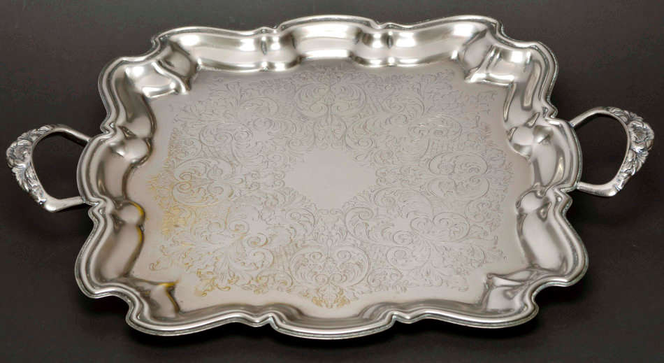 ANTIQUE ENGLISH SILVER PLATED TRAY, DECORATIVE
