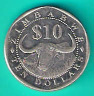 2008 Zimbabwe 10 Dollars WATER BUFFALO KM# 14  - as per scan