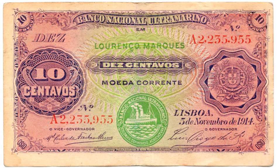 Mozambique Banco Nacional Ultramarino 10 Centavos 5.11.1914 - as per scan
