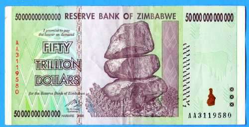 50 Trillion Zimbabwe Dollars -  Worth less than paper - as per scan