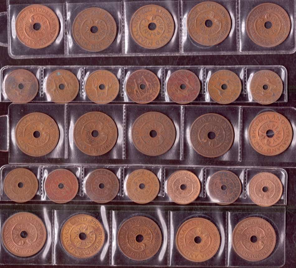 Rhodesia & Nyasaland  lot of Pennies & Half Pennies - as per scan