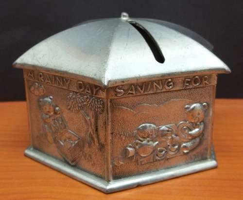 *CRAZY R1 START* 'Saving for a Rainy Day' Kids Piggy Bank - Royal Selangor Pewter
