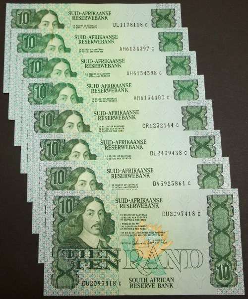 *CRAZY R1 START* SA 10 Rand late 1980's - 8 notes in Beautiful condition