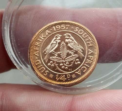 *CRAZY R1 START* 1957 SA Union 1/4 Penny(Farthing) in PROOF condition