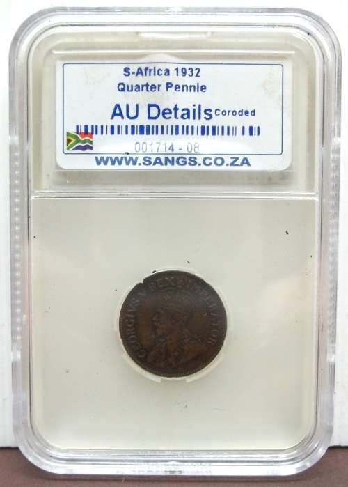 *CRAZY R1 START* SA Union 1/4 Penny 1932 - Graded AU