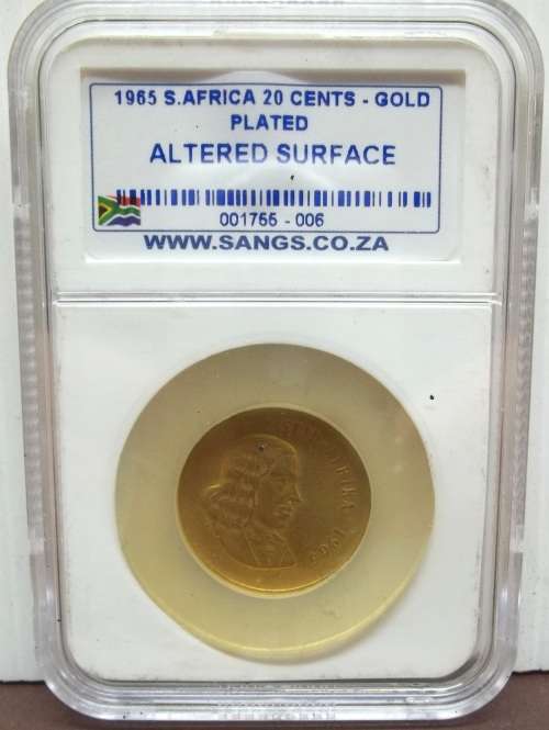 *CRAZY R1 START* RSA 20 Cents 1965 - Gold Plated