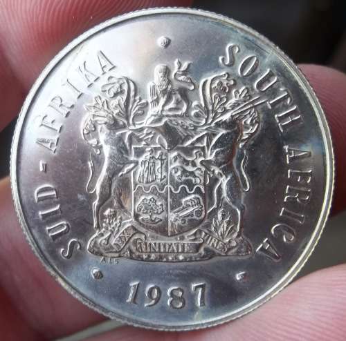 *CRAZY R1 START* RSA 1 Rand 1987 Proof coin - R145 worth of Silver