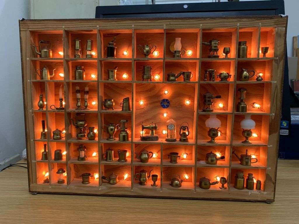 Printers Tray with 60 Brass Ornaments