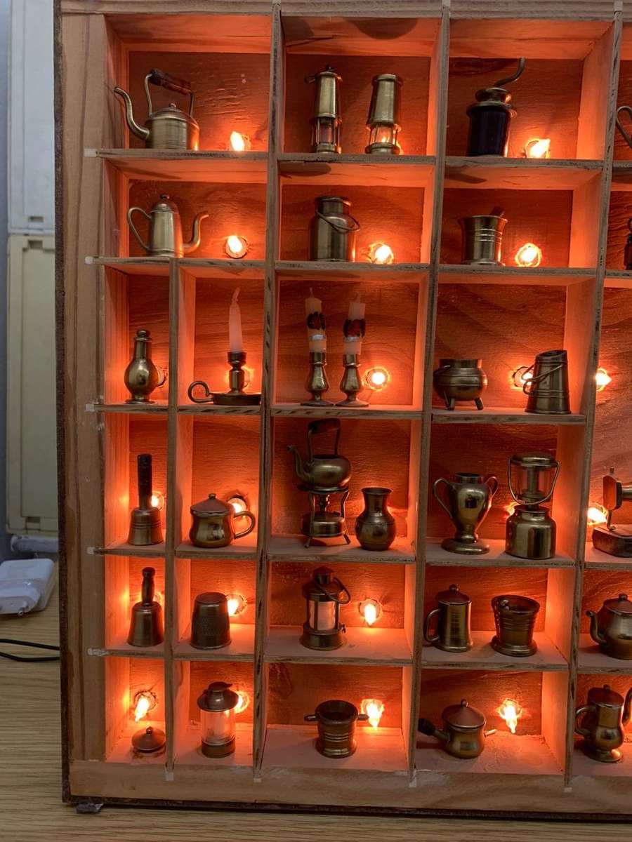 Printers Tray with 60 Brass Ornaments