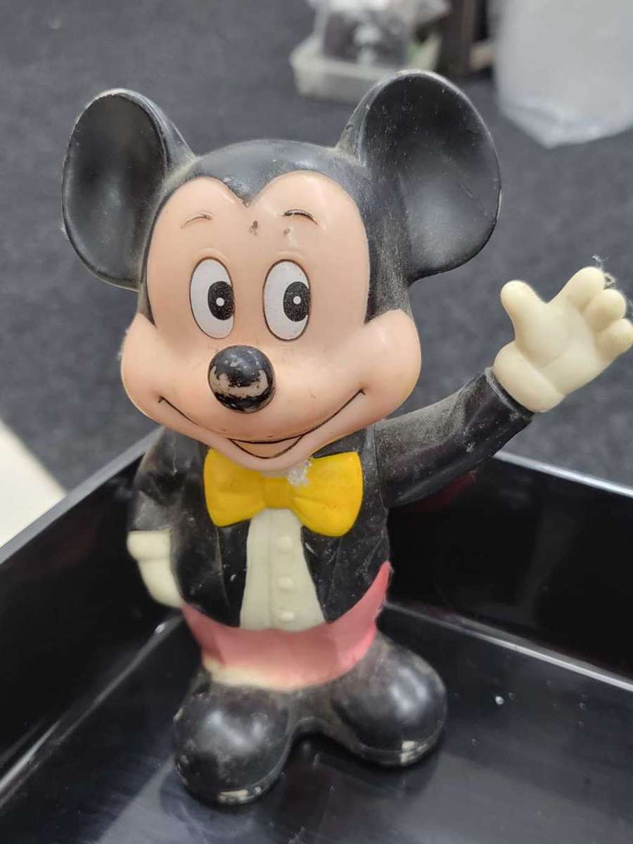 Vintage Mickey Mouse Bank Standing Figure Plastic Walt Disney Productions Korea-Colour Age Faded