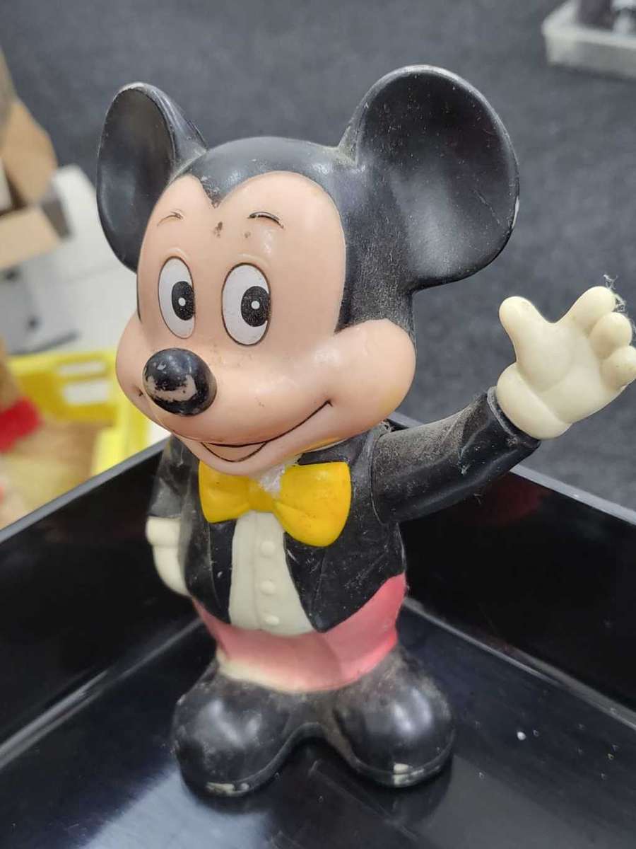 Vintage Mickey Mouse Bank Standing Figure Plastic Walt Disney Productions Korea-Colour Age Faded