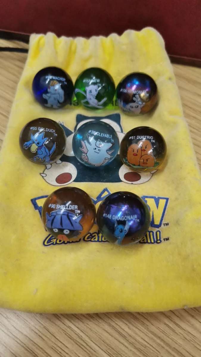 Vintage Pokemon Marbles #106, #148, #90, #66, #151, #51, #55 & #36