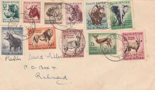 Union of SA 1954 definitive wildlife short set of 11 on private fdc, REFER TO SCAN